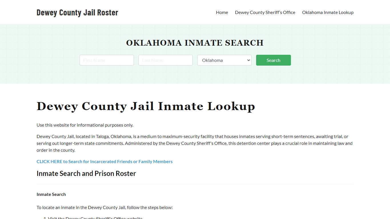 Dewey County Jail Roster Lookup, OK, Inmate Search