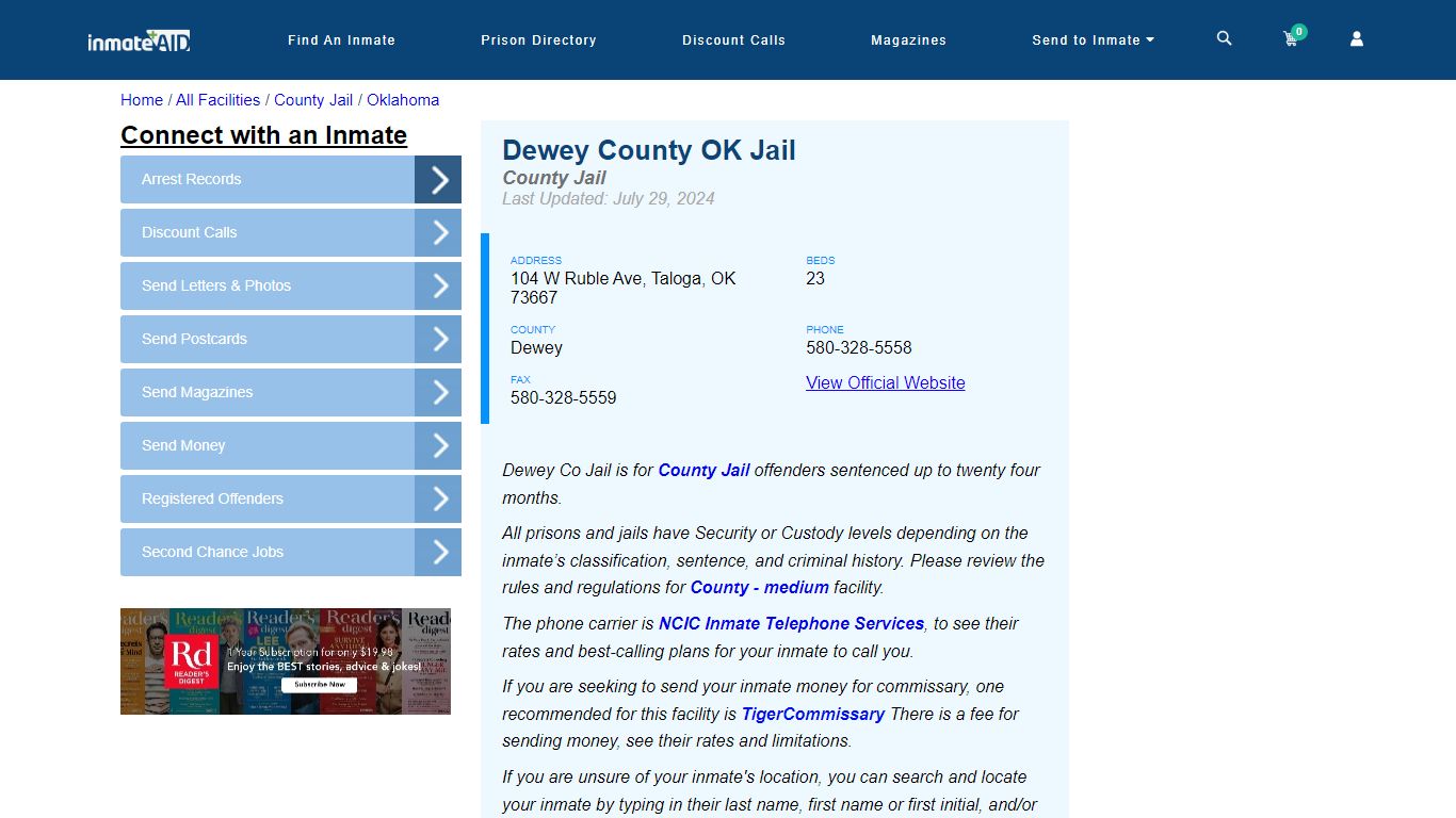 Dewey County OK Jail - Inmate Locator